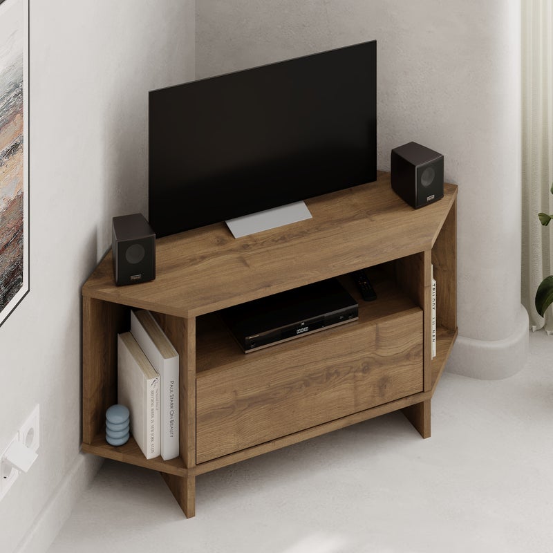 Mourah Home Viva Corner TV Unit  for TV Up to 43 Inches With storage cabinet, Entertainment Center for Living Room- Brown- 2 Years Warranty - Image 1
